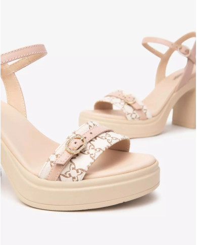 SANDALO CON TACCO NEROGIARDINI DONNA T.GIOVE BEIGE/NOCCIO NAPPA PANDORA ROSA PU.TOLOSA BIANCO+INS TACCO 9,5CM E513664D/412