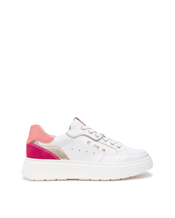 SNEAKERS NEROGIARDINI DONNA SKIPPER BIANCO T.BRILL PLATINO 6074 VELOUR FUXIA 947 VELOUR E513063D/707