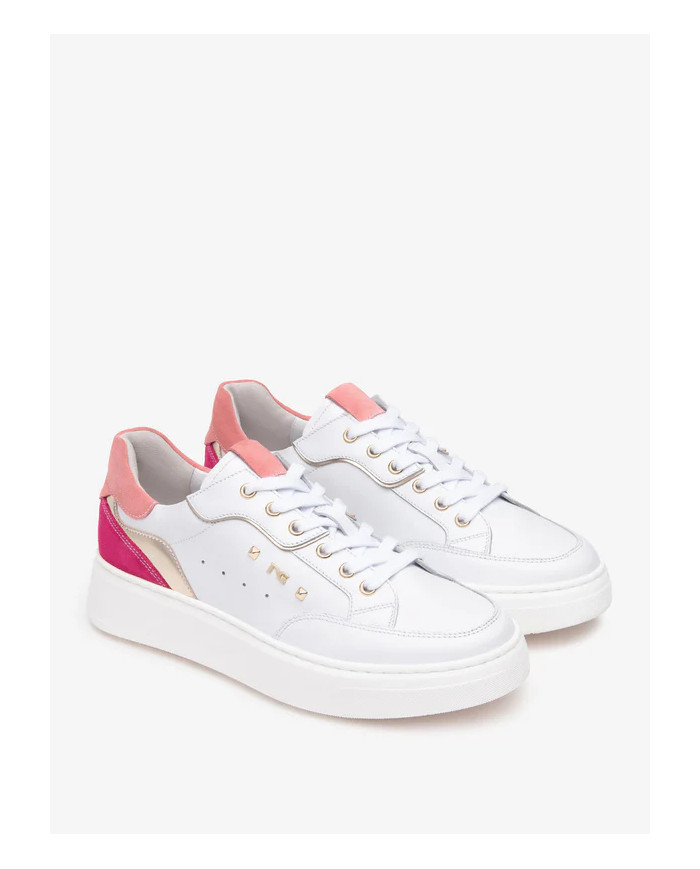 SNEAKERS NEROGIARDINI DONNA SKIPPER BIANCO T.BRILL PLATINO 6074 VELOUR FUXIA 947 VELOUR E513063D/707