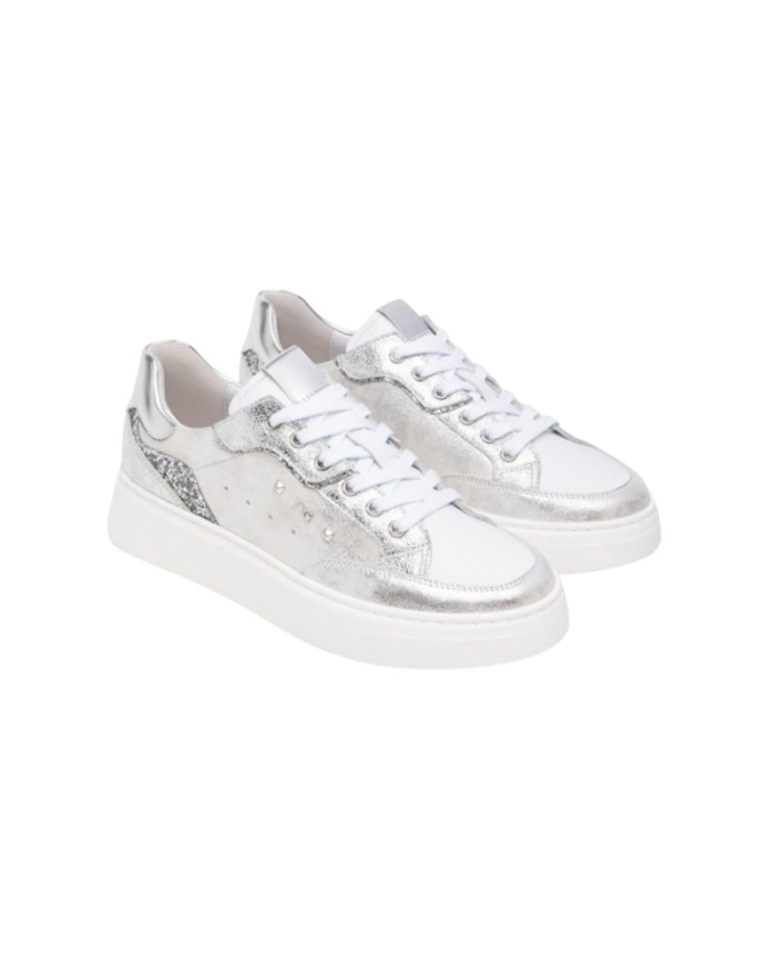 SNEAKERS NEROGIARDINI DONNA MONET COLOR BIANCO 6 SKIPPER BIANCO LUXURY SILVER T.GLITTER E513062D/707 