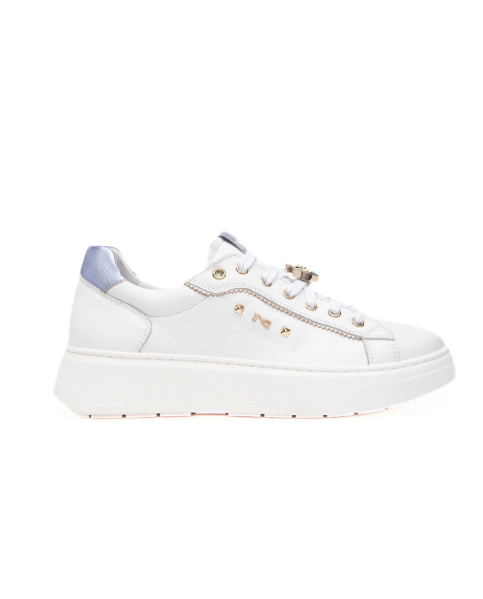 SNEAKERS NEROGIARDINI DONNA CILE BIANCO T.BRILL PLATINO 6074 NAPPA LUX CELESTE 21 TR GON E513060D/707