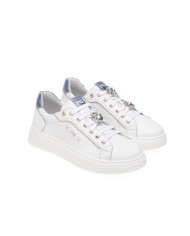 SNEAKERS NEROGIARDINI DONNA CILE BIANCO T.BRILL PLATINO 6074 NAPPA LUX CELESTE 21 TR GON E513060D/707