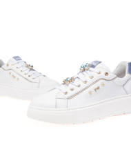 SNEAKERS NEROGIARDINI DONNA CILE BIANCO T.BRILL PLATINO 6074 NAPPA LUX CELESTE 21 TR GON E513060D/707