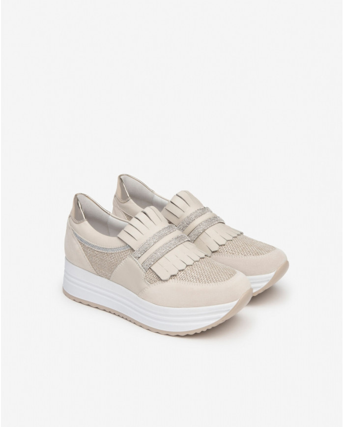 SNEAKERS NEROGIARDINI DONNA PELLE TELA YOGURT E409815D/714