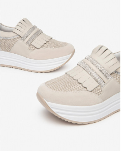 SNEAKERS NEROGIARDINI DONNA PELLE TELA YOGURT E409815D/714