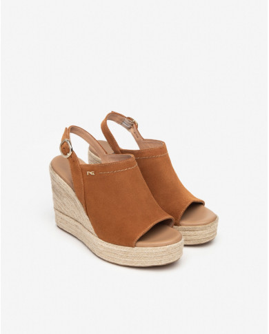 SANDALO CON ZEPPA NEROGIARDINI DONNA SUEDE TABACCO ZEPPA 10CM E410600D/326