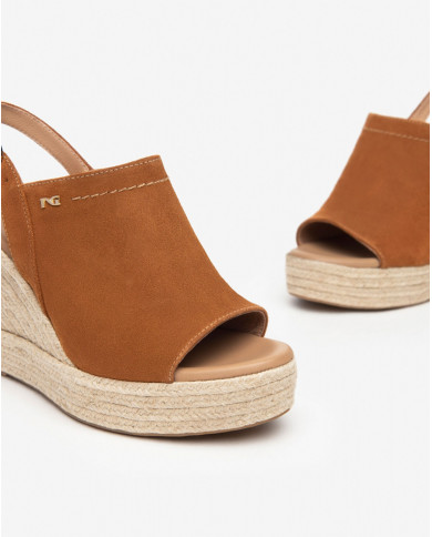 SANDALO CON ZEPPA NEROGIARDINI DONNA SUEDE TABACCO ZEPPA 10CM E410600D/326