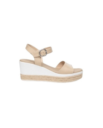 SANDALO CON ZEPPA NEROGIARDINI DONNA PELLE LINO TACCO 7CM E410650D/453
