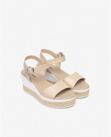 SANDALO CON ZEPPA NEROGIARDINI DONNA PELLE LINO TACCO 7CM E410650D/453