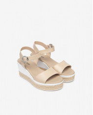 SANDALO CON ZEPPA NEROGIARDINI DONNA PELLE LINO TACCO 7CM E410650D/453