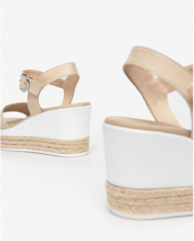 SANDALO CON ZEPPA NEROGIARDINI DONNA PELLE LINO TACCO 7CM E410650D/453
