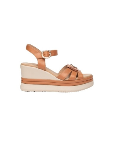 SANDALO CON ZEPPA NEROGIARDINI DONNA COGNAC PELLE TACCO 8,5CM E410570D/329