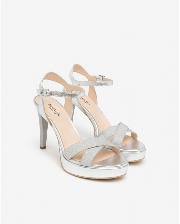 SANDALI CON TACCO NEROGIARDINI PELLE ARGENTO TACCO 10CM E410102DE/700