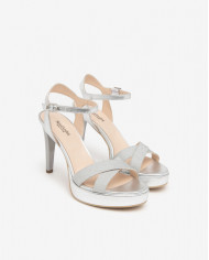 SANDALI CON TACCO NEROGIARDINI PELLE ARGENTO TACCO 10CM E410102DE/700