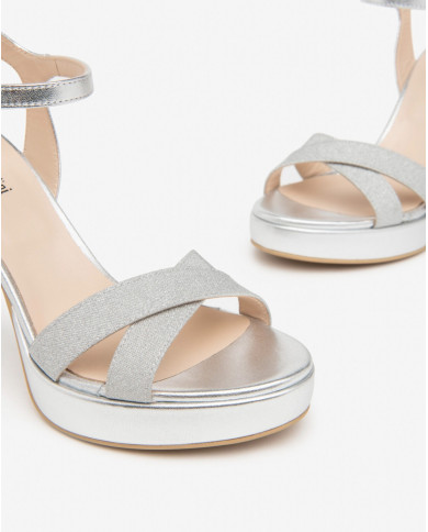 SANDALI CON TACCO NEROGIARDINI PELLE ARGENTO TACCO 10CM E410102DE/700