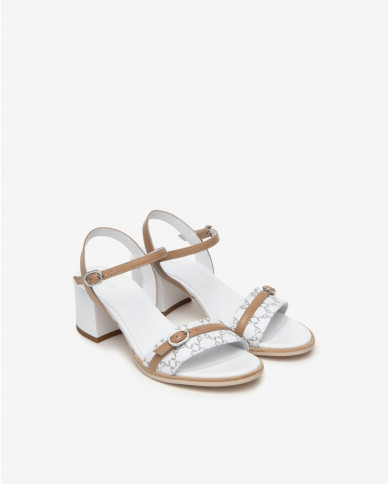 SANDALI CON TACCO NEROGIARDINI DONNA T.GIOVE BIANCO/GRIGI NAPPA PANDORA CORDA  TR ROSE NATURALE E410430D/707