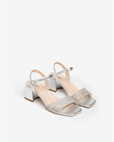 SANDALI CON TACCO NEROGIARDINI DONNA LAMINATO ARGENTO TPU PEDARA NATURALE TACCO 5CM E410260D/700