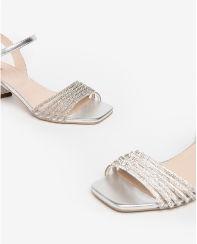 SANDALI CON TACCO NEROGIARDINI DONNA LAMINATO ARGENTO TPU PEDARA NATURALE TACCO 5CM E410260D/700