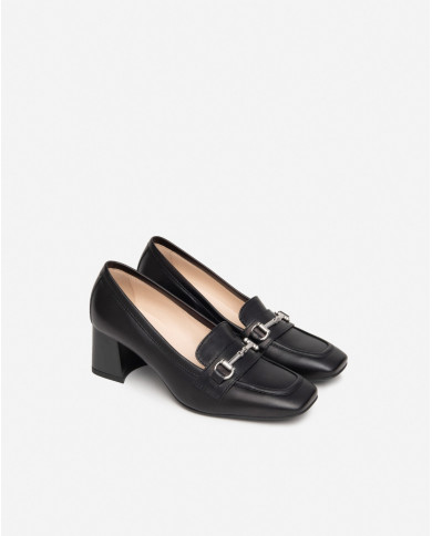 MOCASSINI CON TACCO NEROGIARDINI DONNA IN PELLE NERO TACCO 5,5CM E409471D/100