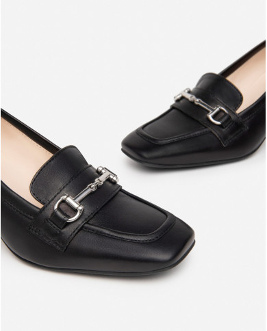 MOCASSINI CON TACCO NEROGIARDINI DONNA IN PELLE NERO TACCO 5,5CM E409471D/100