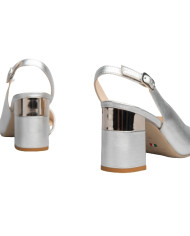 SANDALO CON TACCO NEROGIARDINI DONNA LAMINATO ARGENTO GOMMA PRAIA E012862DE/700