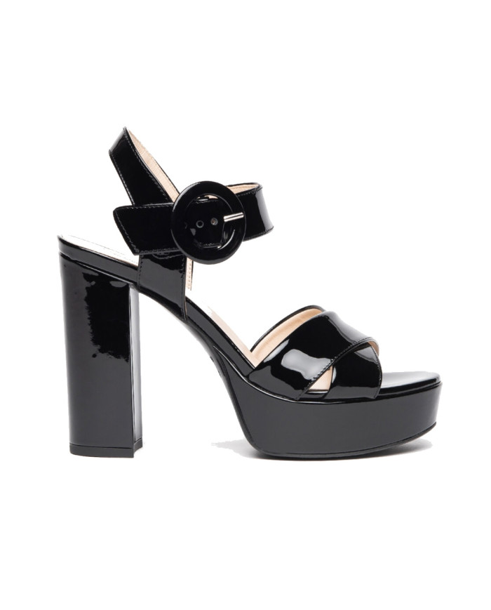 SANDALI CON TACCO NEROGIARDII DONNA VERNICE NERO BATTIS.TPU MORELIA A POLI.MORELIA PLATO' E307210DE/100