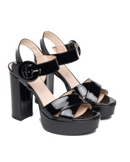 SANDALI CON TACCO NEROGIARDII DONNA VERNICE NERO BATTIS.TPU MORELIA A POLI.MORELIA PLATO' E307210DE/100