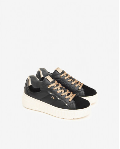 SNEAKERS NEROGIARDINI DONNA AROLD VELO NERO GUANTO NERO T.BRILL PLATINO I411630D/100