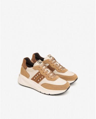 SNEAKERS NEROGIARDINI DONNA VELOUR AMBRA VELVET MILK SIERRA MALTO T.BRILL PLATINO I411524D/424