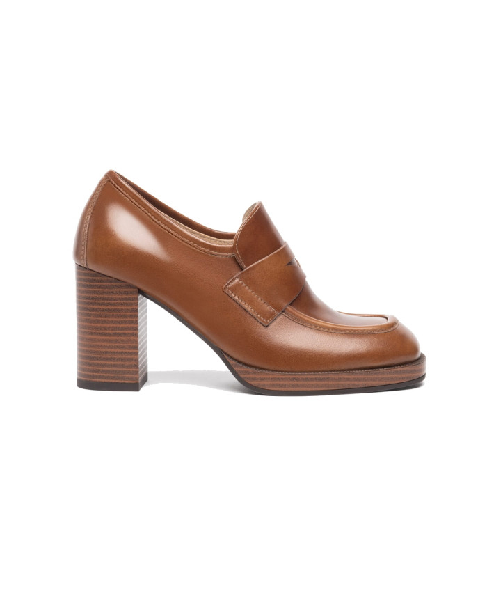 MOCASSINI CON TACCO NEROGIARDINI DONNA IN PELLE COL.CUOIO  8CM I308190D/400