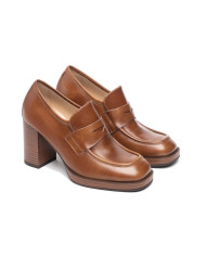 MOCASSINI CON TACCO NEROGIARDINI DONNA IN PELLE COL.CUOIO  8CM I308190D/400