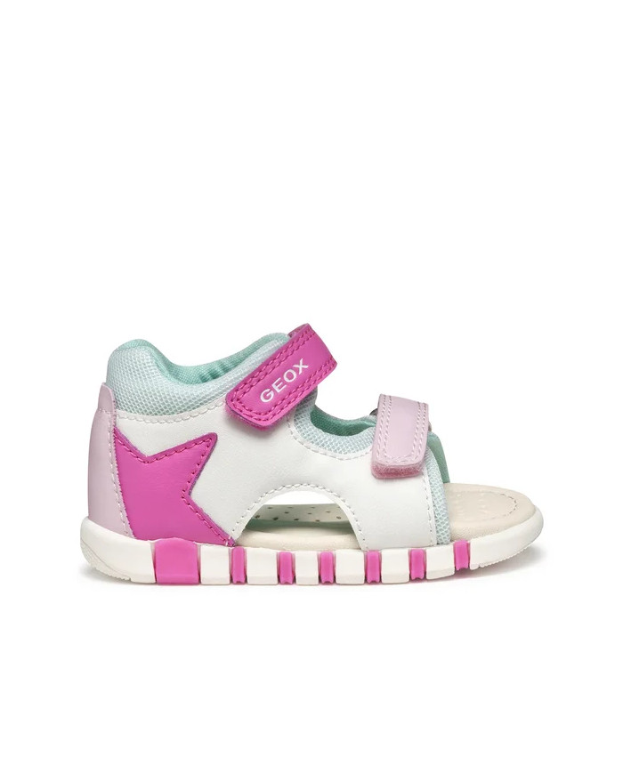 SANDALI GEOX BAMBINA PRIMI PASSI  B SANDAL IUPIDOO A - SINT+MESH WHITE/FUCHSIA  B5517B 0BC14 C0563