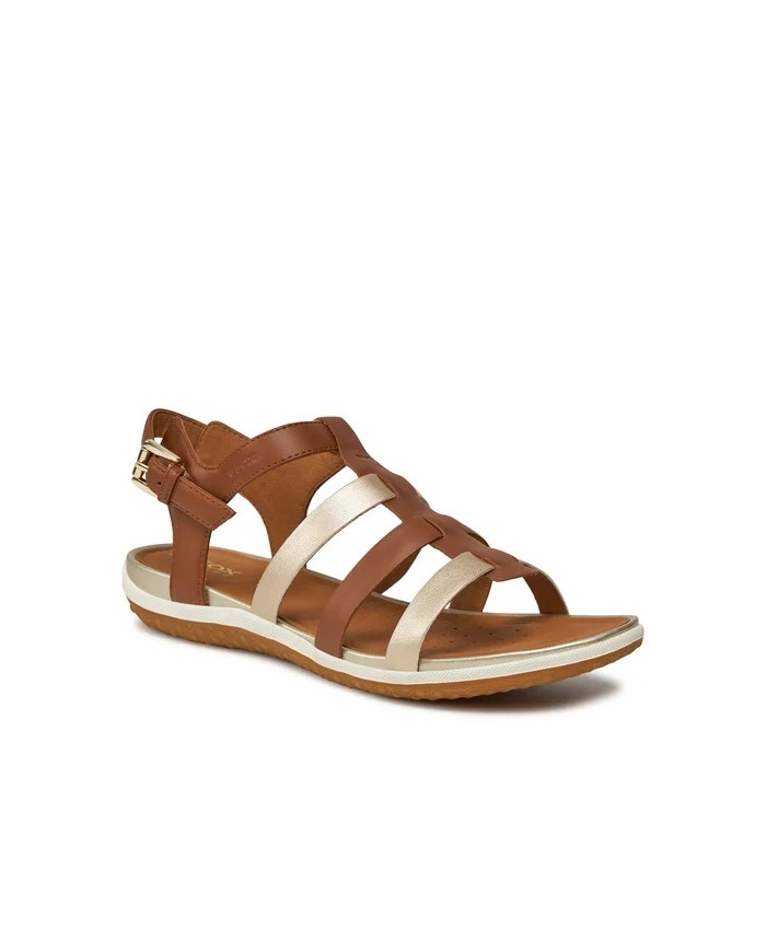 SANDALI GEOX DONNA D S.VEGA A - NAPPA+SINT.PERL.  COGNAC/LT GOLD D72R6A 085NF C6N2L