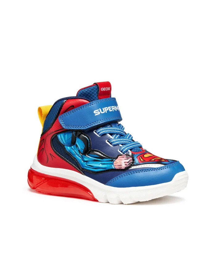 SNEAKERS GEOX BAMBINO JUNIOR J CIBERDRON  SUPERMAN BLUE/RED TG28-35 J56LBF 0BC14 C0200