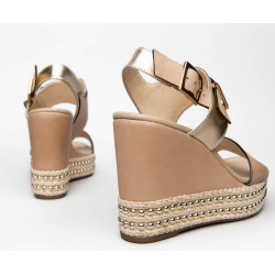 SANDALO CON ZEPPA NEROGIARDINI DONNA NEPAL CHAMPAGNE T.BRILL PLATINO E012450D/439