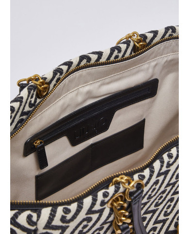 BORSA LIU JO DONNA GRANDE BOSTON BAG BLACK&WHITE 38X14X32CM AA6117 T380A Y9775