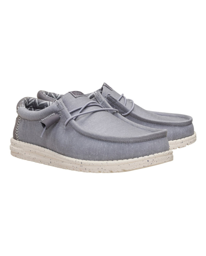 MOCASSINO HEY DUDE UOMO WALLY STRETCH CANVAS FLANNEL GREY/BONE WHITE HD.40700 1XA