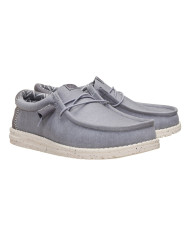 MOCASSINO HEY DUDE UOMO WALLY STRETCH CANVAS FLANNEL GREY/BONE WHITE HD.40700 1XA