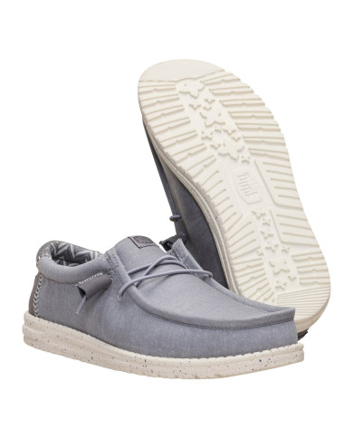 MOCASSINO HEY DUDE UOMO WALLY STRETCH CANVAS FLANNEL GREY/BONE WHITE HD.40700 1XA