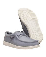 MOCASSINO HEY DUDE UOMO WALLY STRETCH CANVAS FLANNEL GREY/BONE WHITE HD.40700 1XA