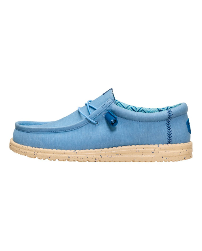 MOCASSINO HEY DUDE UOMO WALLY STRETCH CANVAS FADED DENIM/BOULDER TAN HD.40700 5DD