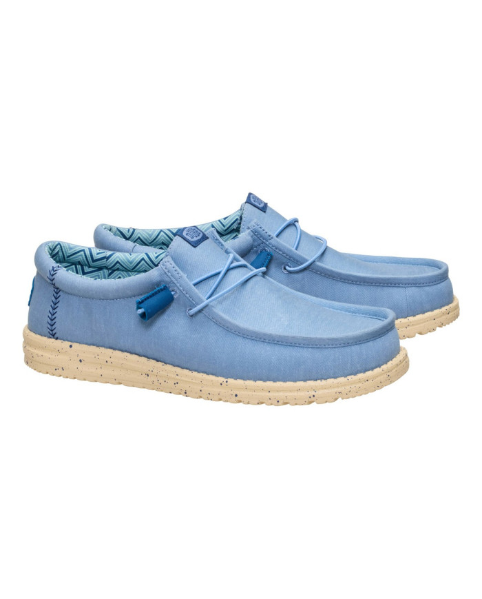 MOCASSINO HEY DUDE UOMO WALLY STRETCH CANVAS FADED DENIM/BOULDER TAN HD.40700 5DD