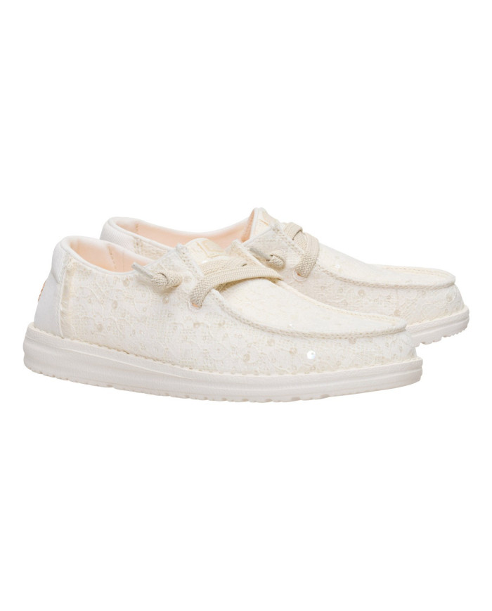 MOCASSINO HEY DUDE DONNA WENDY SEQUIN LACE  IVORY HD.45478 105