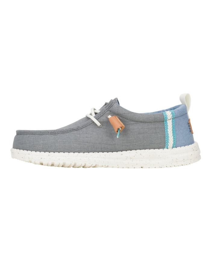 MOCASSINO HEY DUDE UOMO WALLY SUMMER LINEN MONUMENT GREY/FADED DENIM  SLIP-ON HD.43086 1UI