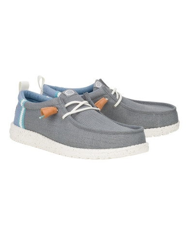 MOCASSINO HEY DUDE UOMO WALLY SUMMER LINEN MONUMENT GREY/FADED DENIM  SLIP-ON HD.43086 1UI