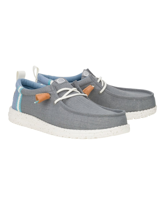 MOCASSINO HEY DUDE UOMO WALLY SUMMER LINEN MONUMENT GREY/FADED DENIM  SLIP-ON HD.43086 1UI