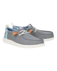 MOCASSINO HEY DUDE UOMO WALLY SUMMER LINEN MONUMENT GREY/FADED DENIM  SLIP-ON HD.43086 1UI