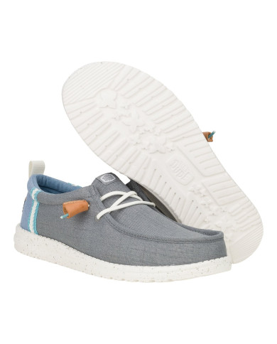 MOCASSINO HEY DUDE UOMO WALLY SUMMER LINEN MONUMENT GREY/FADED DENIM  SLIP-ON HD.43086 1UI
