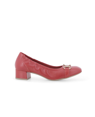 DECOLLETE' MELLUSO DONNA ROSSA IN PELLE CON FIBBIA DORATA E TACCO BASSO N412 ROSSO