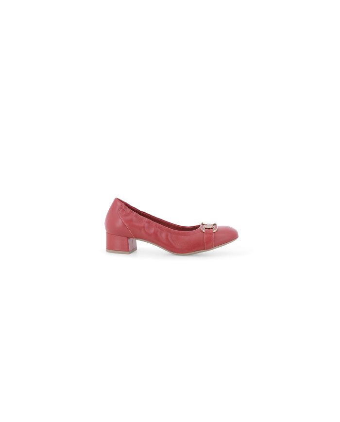 DECOLLETE' MELLUSO DONNA ROSSA IN PELLE CON FIBBIA DORATA E TACCO BASSO N412 ROSSO